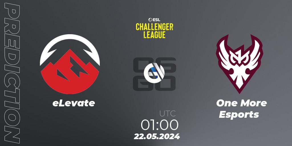 Prognose für das Spiel eLevate VS One More Esports. 22.05.2024 at 01:00. Counter-Strike (CS2) - ESL Challenger League Season 47: North America