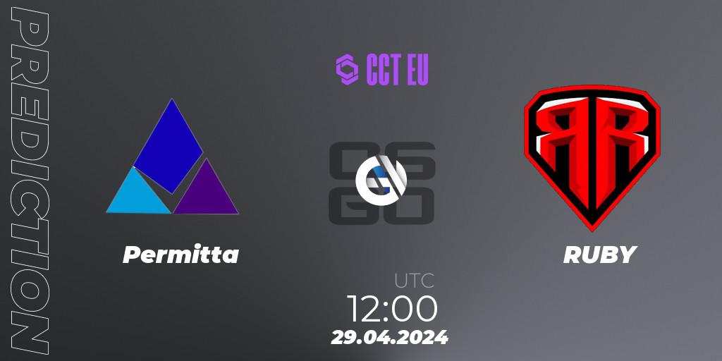 Prognose für das Spiel Permitta VS RUBY. 29.04.2024 at 09:00. Counter-Strike (CS2) - CCT Season 2 Europe Series 2 