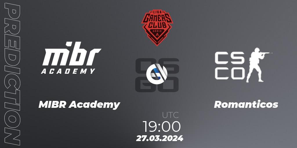 Prognose für das Spiel MIBR Academy VS Romanticos. 27.03.24. CS2 (CS:GO) - Gamers Club Liga Série A: March 2024