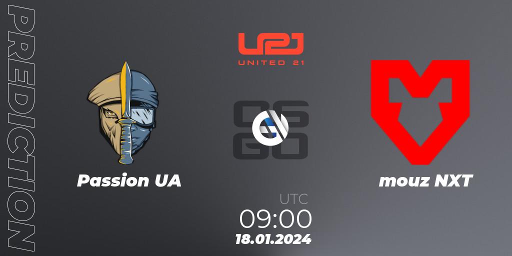 Prognose für das Spiel Passion UA VS mouz NXT. 18.01.24. CS2 (CS:GO) - United21 Season 10