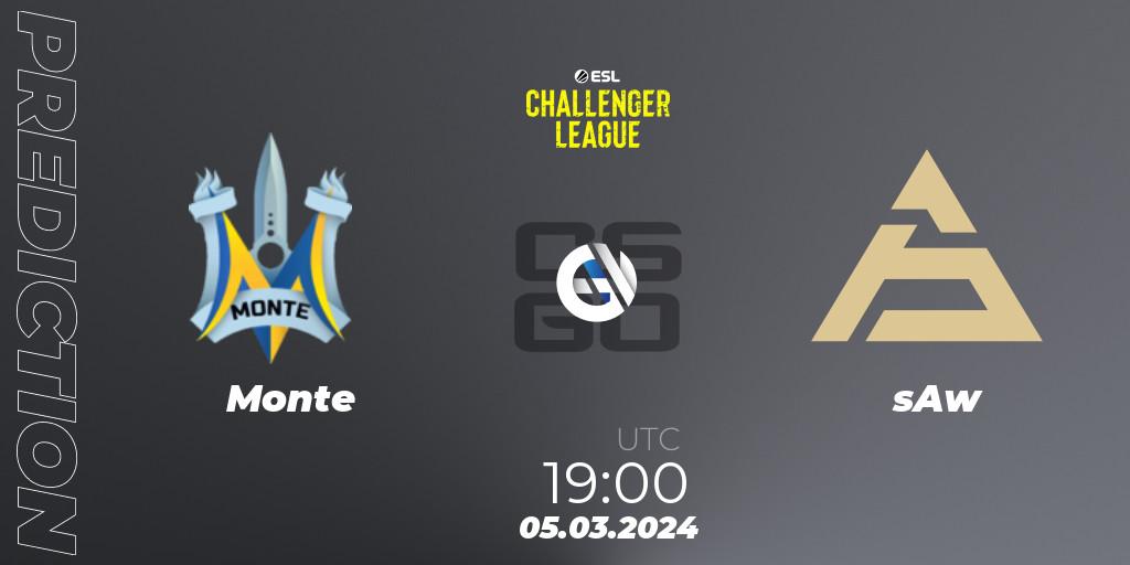 Prognose für das Spiel Monte VS sAw. 05.03.24. CS2 (CS:GO) - ESL Challenger League Season 47: Europe