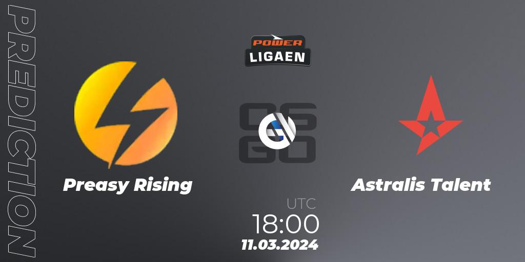 Prognose für das Spiel Preasy Rising VS Astralis Talent. 11.03.24. CS2 (CS:GO) - Dust2.dk Ligaen Season 25