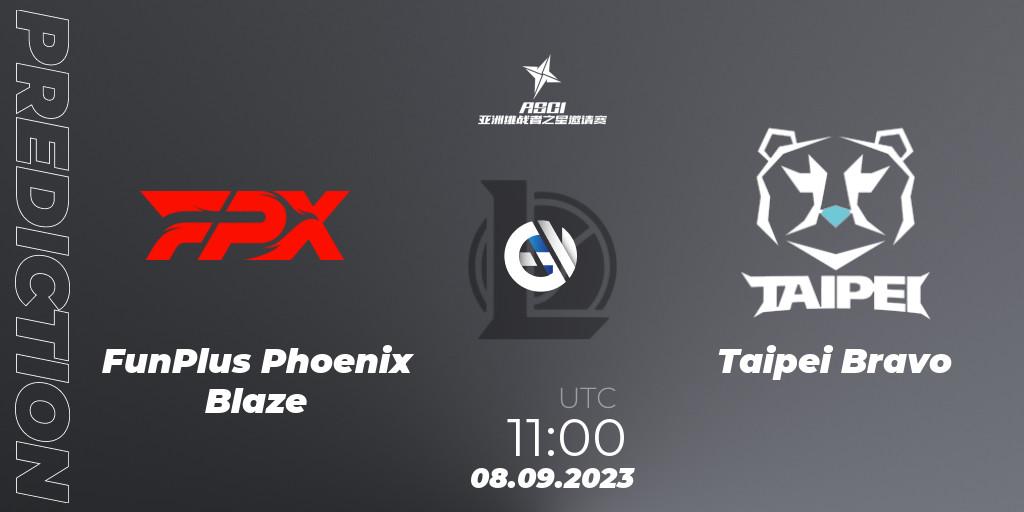 Prognose für das Spiel FunPlus Phoenix Blaze VS Taipei Bravo. 08.09.2023 at 11:00. LoL - Asia Star Challengers Invitational 2023