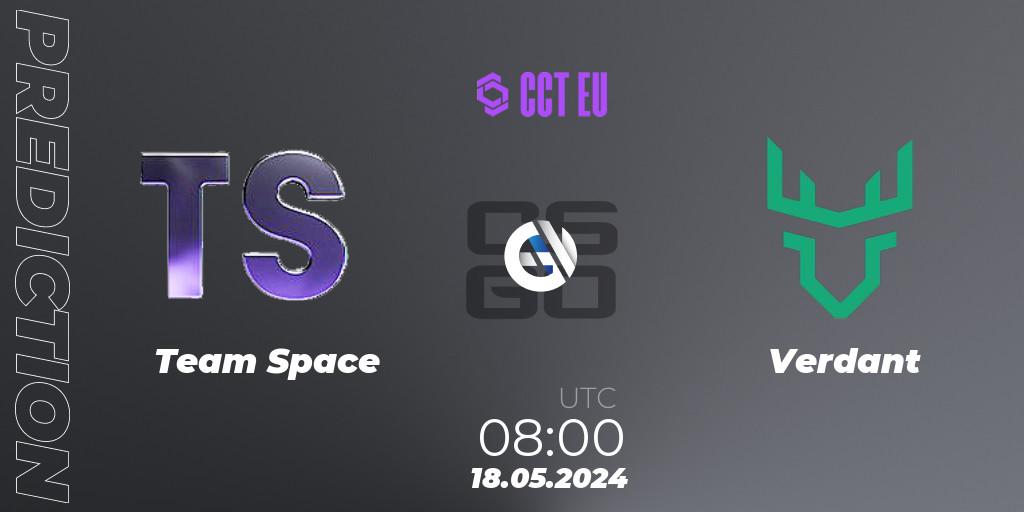 Prognose für das Spiel Team Space VS Verdant. 18.05.2024 at 08:00. Counter-Strike (CS2) - CCT Season 2 European Series #3