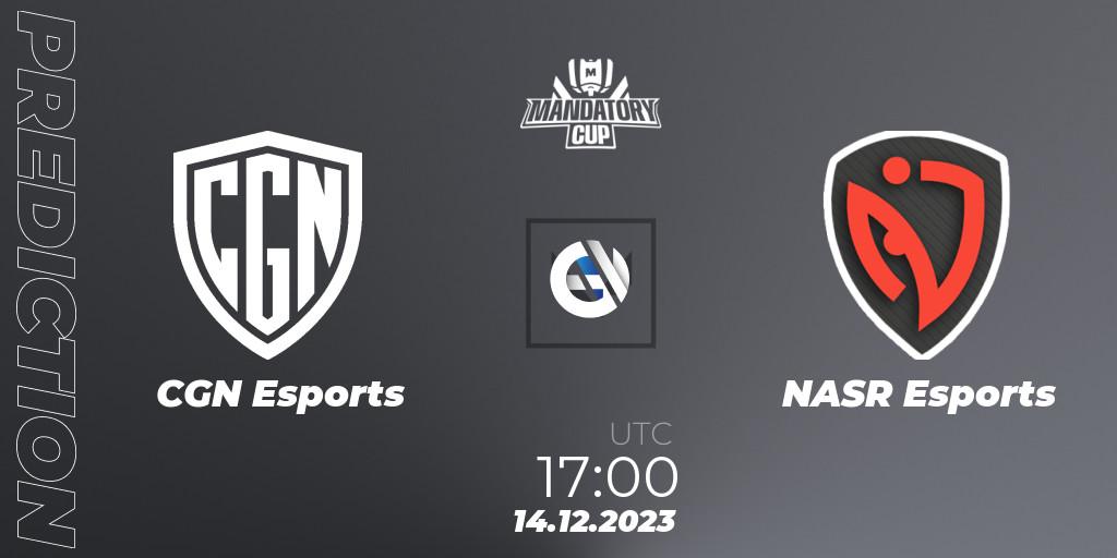 Prognose für das Spiel CGN Esports VS NASR Esports. 14.12.2023 at 17:00. VALORANT - Mandatory Cup #3