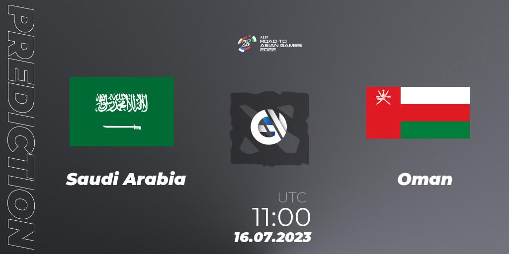 Prognose für das Spiel Saudi Arabia VS Oman. 16.07.23. Dota 2 - 2022 AESF Road to Asian Games - West Asia