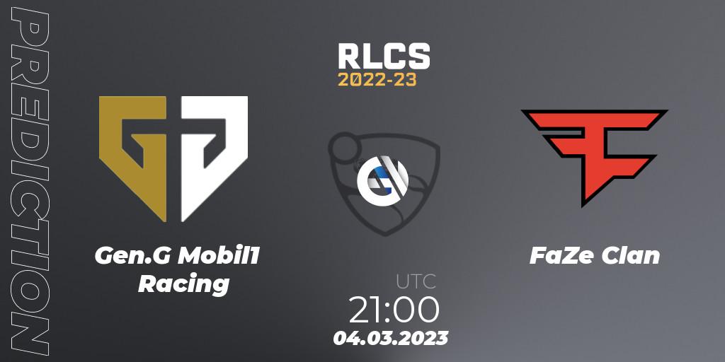 Prognose für das Spiel Gen.G Mobil1 Racing VS FaZe Clan. 04.03.23. Rocket League - RLCS 2022-23 - Winter: North America Regional 3 - Winter Invitational