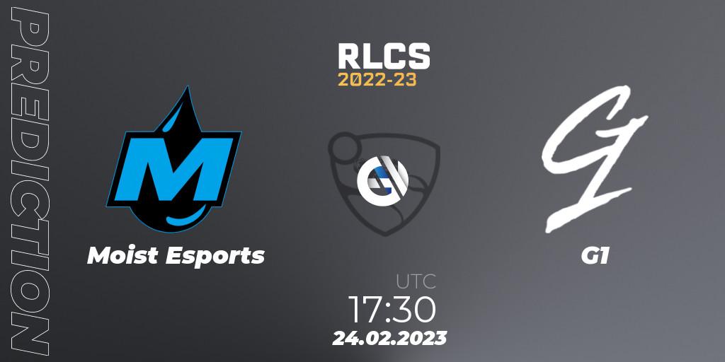 Prognose für das Spiel Moist Esports VS G1. 24.02.2023 at 17:30. Rocket League - RLCS 2022-23 - Winter: Europe Regional 3 - Winter Invitational
