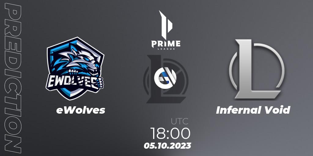 Prognose für das Spiel eWolves VS Infernal Void. 05.10.2023 at 18:00. LoL - Prime League Pokal 2023