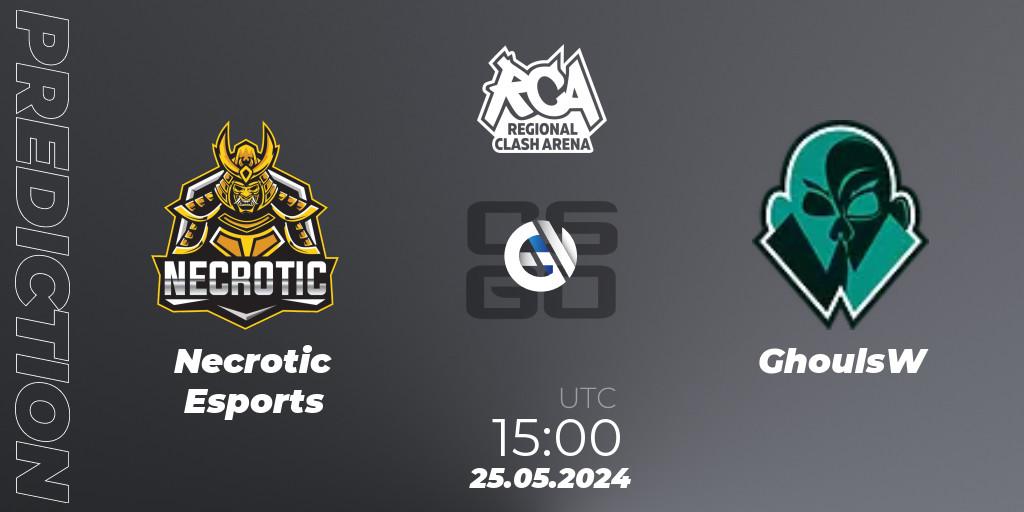 Prognose für das Spiel Necrotic Esports VS GhoulsW. 25.05.2024 at 15:00. Counter-Strike (CS2) - Regional Clash Arena Europe: Closed Qualifier