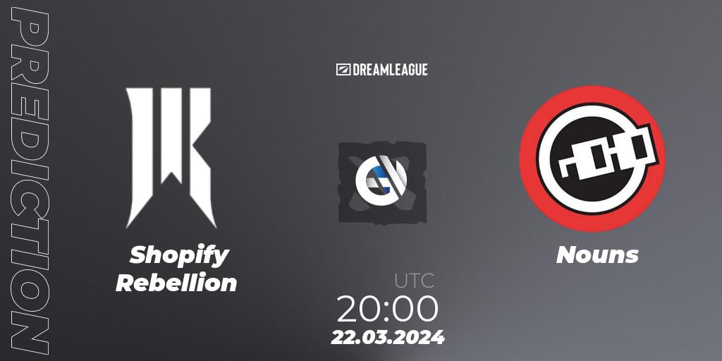 Prognose für das Spiel Shopify Rebellion VS Nouns. 22.03.24. Dota 2 - DreamLeague Season 23: North America Closed Qualifier