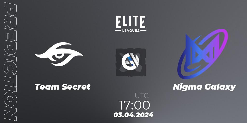 Prognose für das Spiel Team Secret VS Nigma Galaxy. 03.04.24. Dota 2 - Elite League: Swiss Stage