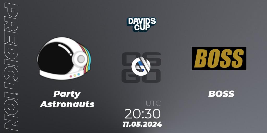 Prognose für das Spiel Party Astronauts VS BOSS. 11.05.2024 at 20:30. Counter-Strike (CS2) - David's Cup 2024