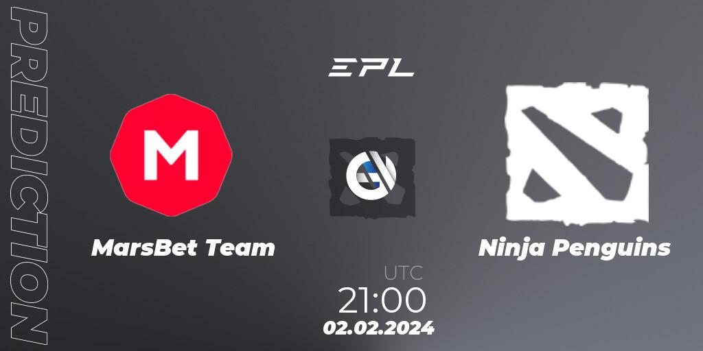 Prognose für das Spiel MarsBet Team VS Ninja Penguins. 02.02.2024 at 21:08. Dota 2 - European Pro League Season 16