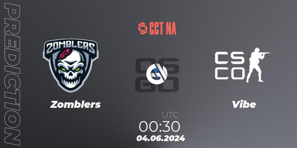 Prognose für das Spiel Zomblers VS Vibe. 04.06.2024 at 00:30. Counter-Strike (CS2) - CCT Season 2 North American Series #1