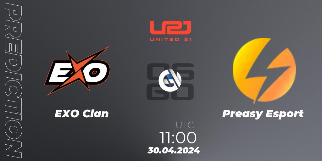 Prognose für das Spiel EXO Clan VS Preasy Esport. 30.04.2024 at 11:00. Counter-Strike (CS2) - United21 Season 15