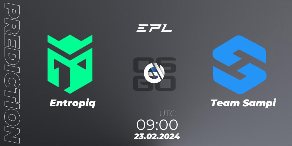 Prognose für das Spiel Entropiq VS Team Sampi. 23.02.2024 at 09:00. Counter-Strike (CS2) - European Pro League Season 15: Division 2