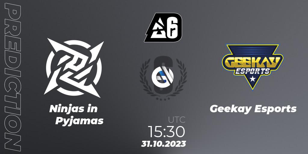 Prognose für das Spiel Ninjas in Pyjamas VS Geekay Esports. 31.10.23. Rainbow Six - BLAST Major USA 2023