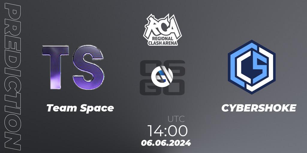 Prognose für das Spiel Team Space VS CYBERSHOKE. 06.06.2024 at 14:00. Counter-Strike (CS2) - Regional Clash Arena CIS