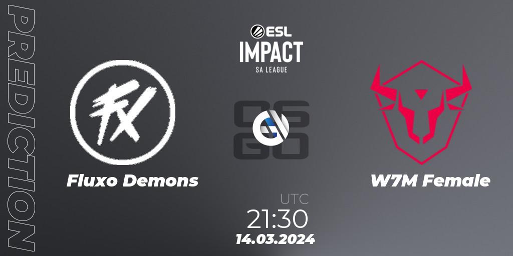 Prognose für das Spiel Fluxo Demons VS W7M Female. 14.03.24. CS2 (CS:GO) - ESL Impact League Season 5: South America