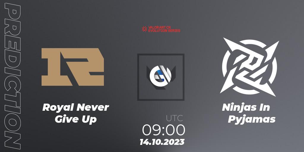 Prognose für das Spiel Royal Never Give Up VS Ninjas In Pyjamas. 14.10.2023 at 09:00. VALORANT - VALORANT China Evolution Series Act 2: Selection - Play-In