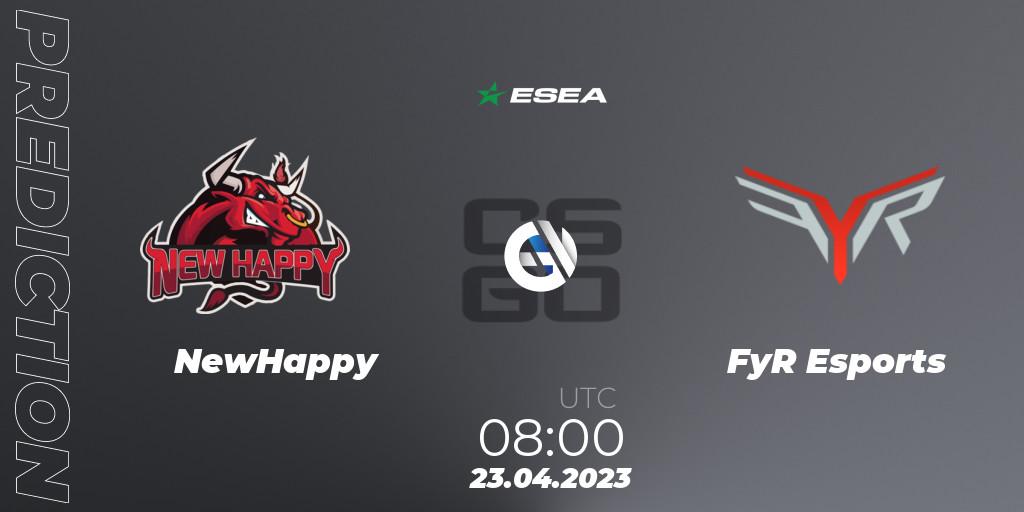 Prognose für das Spiel NewHappy VS FyR Esports. 23.04.2023 at 08:00. Counter-Strike (CS2) - ESEA Cash Cup: Asia - Spring 2023 #3