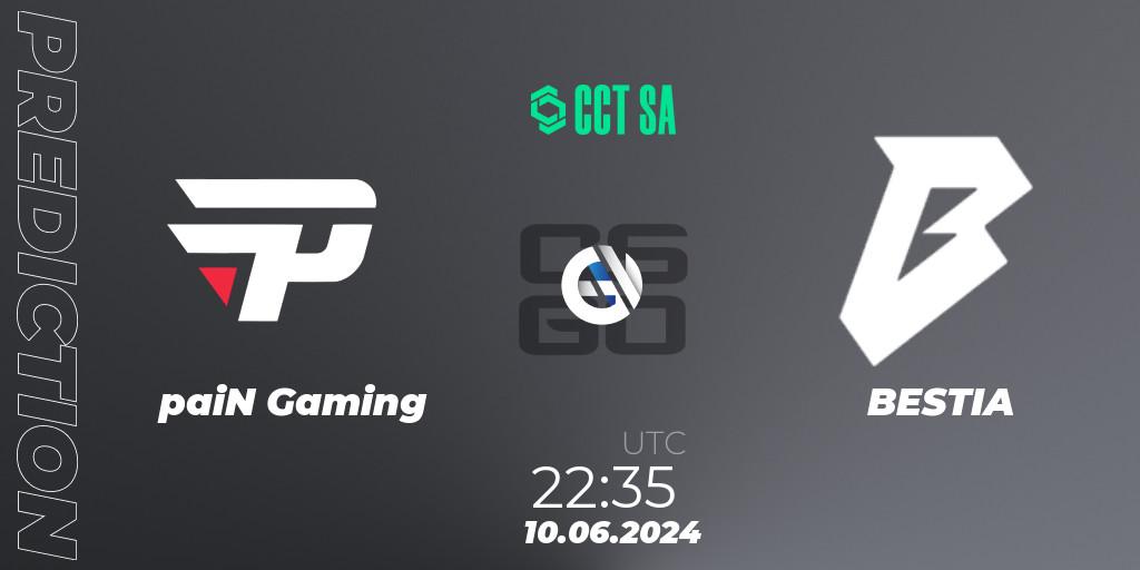 Prognose für das Spiel paiN Gaming VS BESTIA. 10.06.2024 at 22:35. Counter-Strike (CS2) - CCT Season 2 South America Series 1
