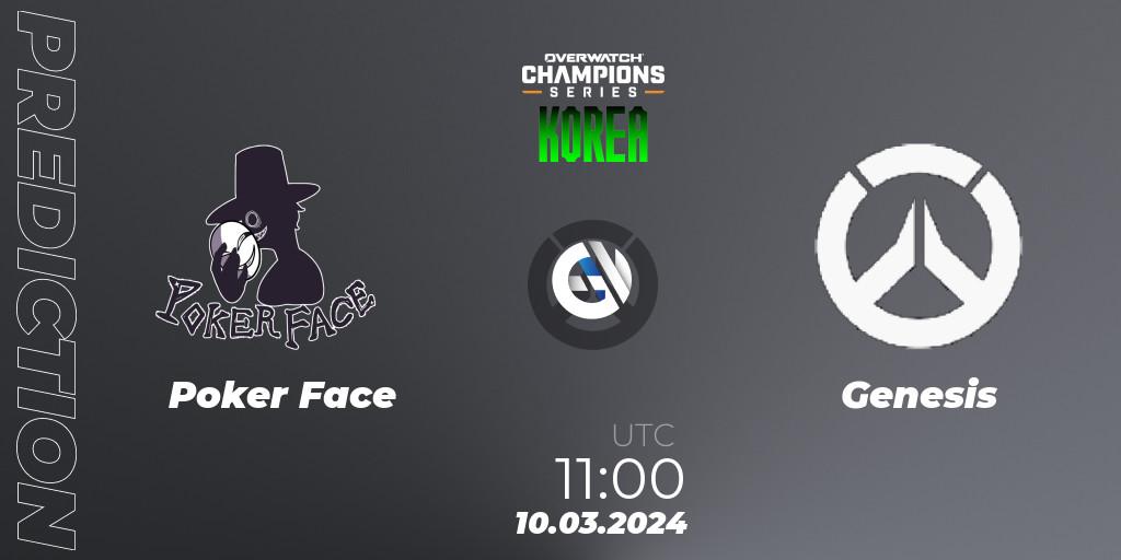 Prognose für das Spiel Poker Face VS Genesis. 10.03.24. Overwatch - Overwatch Champions Series 2024 - Stage 1 Korea