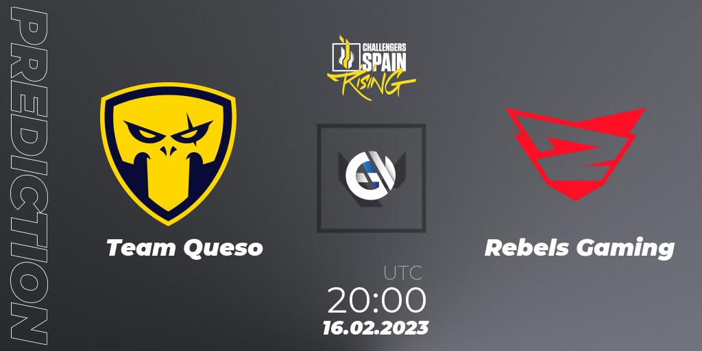 Prognose für das Spiel Team Queso VS Rebels Gaming. 16.02.2023 at 20:00. VALORANT - VALORANT Challengers 2023 Spain: Rising Split 1