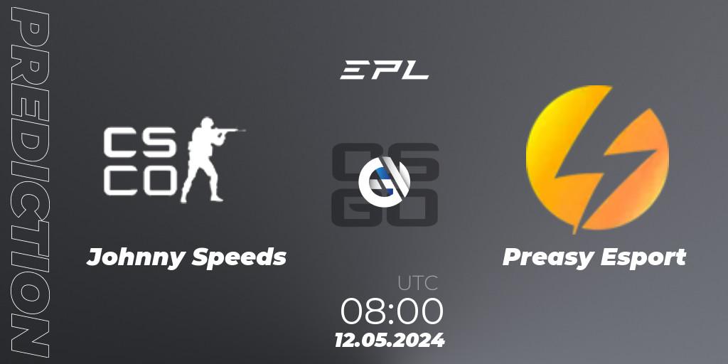 Prognose für das Spiel Johnny Speeds VS Preasy Esport. 12.05.2024 at 09:00. Counter-Strike (CS2) - European Pro League Season 17: Division 2
