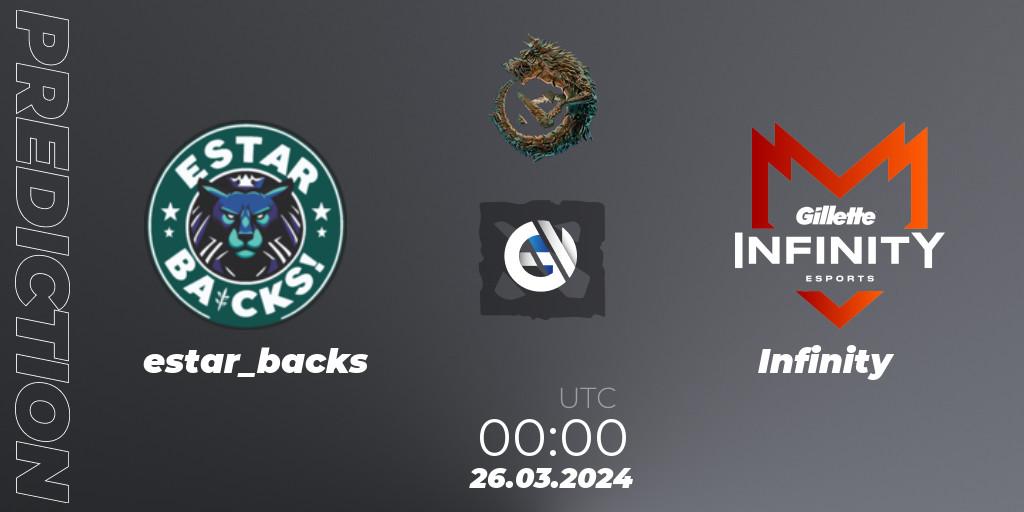 Prognose für das Spiel estar_backs VS Infinity. 26.03.24. Dota 2 - PGL Wallachia Season 1: South America Closed Qualifier