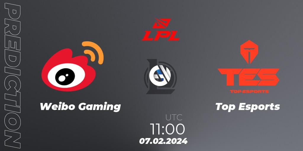 Prognose für das Spiel Weibo Gaming VS Top Esports. 07.02.2024 at 12:30. LoL - LPL Spring 2024 - Group Stage