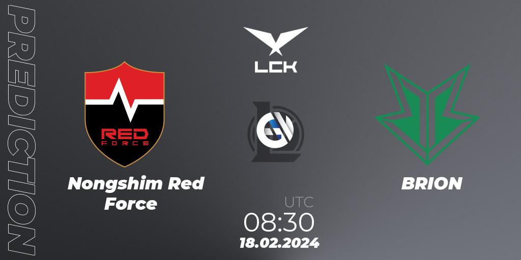 Prognose für das Spiel Nongshim Red Force VS BRION. 18.02.24. LoL - LCK Spring 2024 - Group Stage