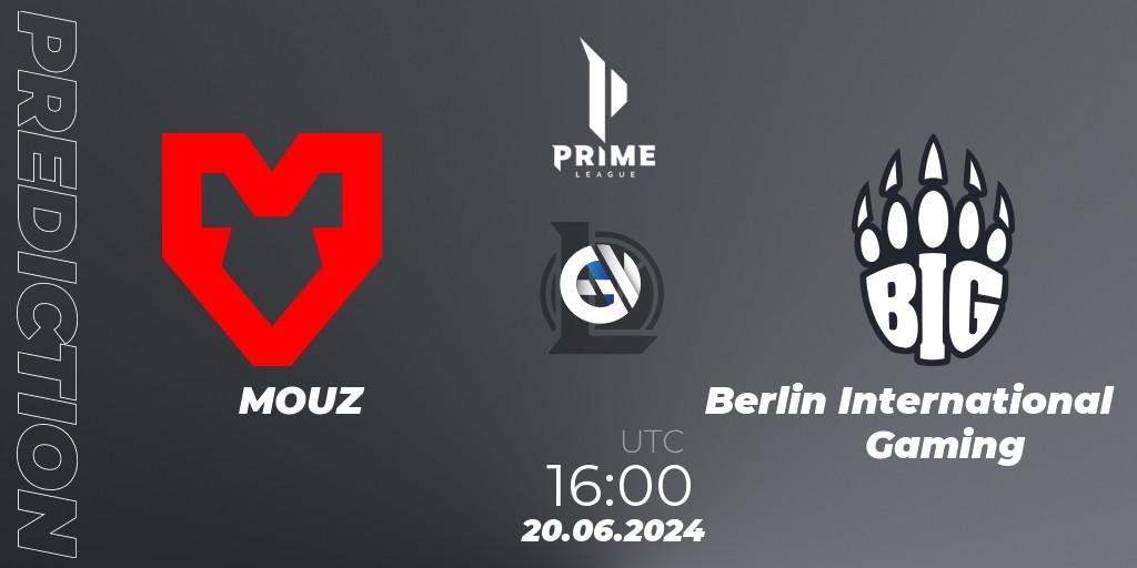 Prognose für das Spiel MOUZ VS Berlin International Gaming. 20.06.2024 at 16:00. LoL - Prime League Summer 2024
