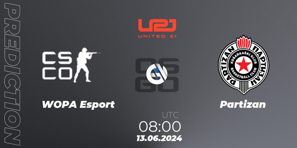 Prognose für das Spiel WOPA Esport VS Partizan. 13.06.2024 at 08:00. Counter-Strike (CS2) - United21 Season 16