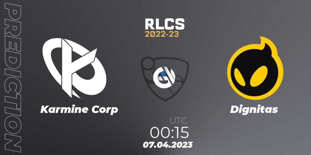 Prognose für das Spiel Karmine Corp VS Dignitas. 06.04.2023 at 22:00. Rocket League - RLCS 2022-23 - Winter Split Major