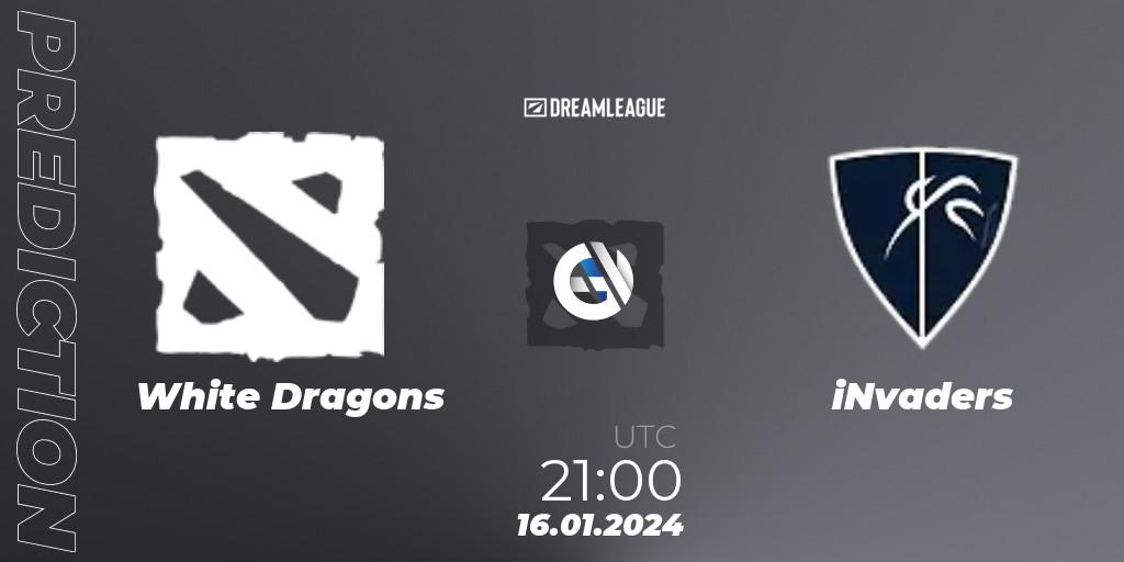 Prognose für das Spiel White Dragons VS iNvaders. 16.01.2024 at 21:00. Dota 2 - DreamLeague Season 22: South America Closed Qualifier