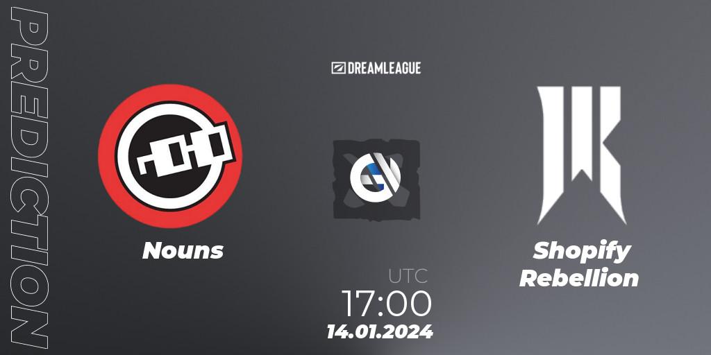 Prognose für das Spiel Nouns VS Shopify Rebellion. 14.01.24. Dota 2 - DreamLeague Season 22: North America Closed Qualifier