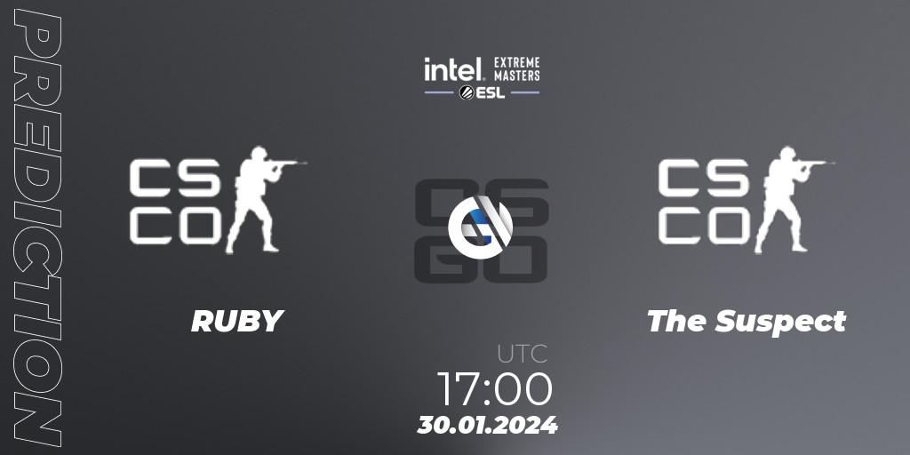 Prognose für das Spiel RUBY VS The Suspect. 30.01.2024 at 17:00. Counter-Strike (CS2) - Intel Extreme Masters China 2024: European Open Qualifier #2