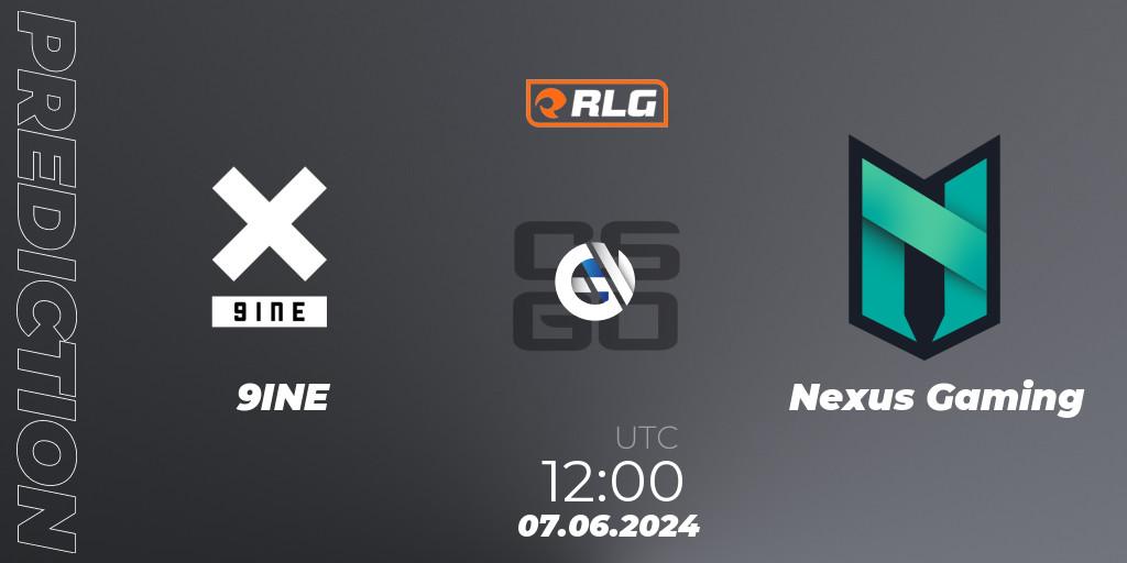 Prognose für das Spiel 9INE VS Nexus Gaming. 07.06.2024 at 12:00. Counter-Strike (CS2) - RES European Series #5
