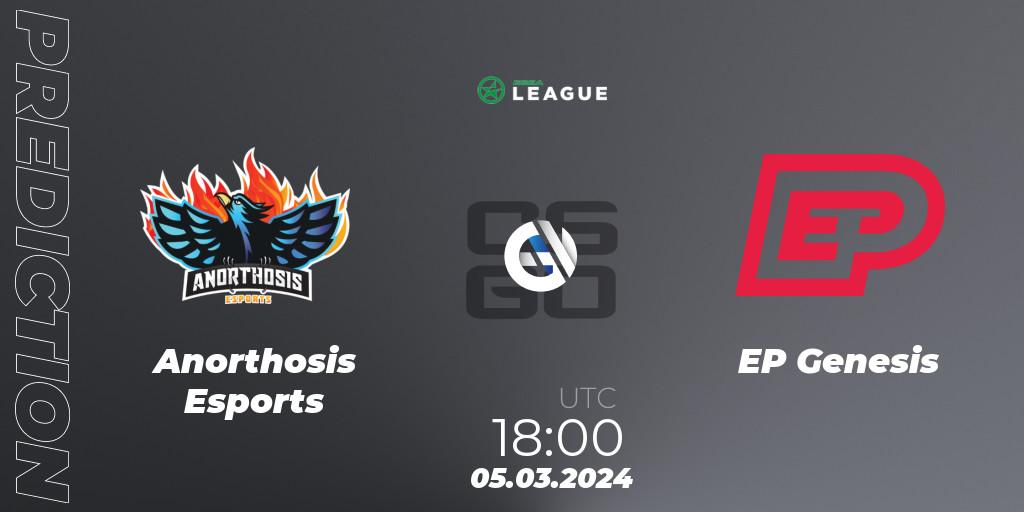 Prognose für das Spiel Anorthosis Esports VS EP Genesis. 05.03.2024 at 18:00. Counter-Strike (CS2) - ESEA Season 48: Main Division - Europe