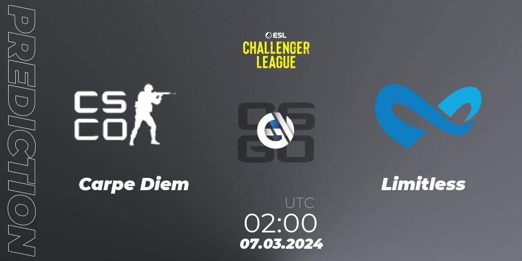 Prognose für das Spiel Carpe Diem VS Limitless. 07.03.24. CS2 (CS:GO) - ESL Challenger League Season 47: North America