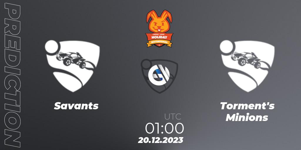 Prognose für das Spiel Savants VS Torment's Minions. 20.12.2023 at 01:00. Rocket League - OXG Holiday Invitational