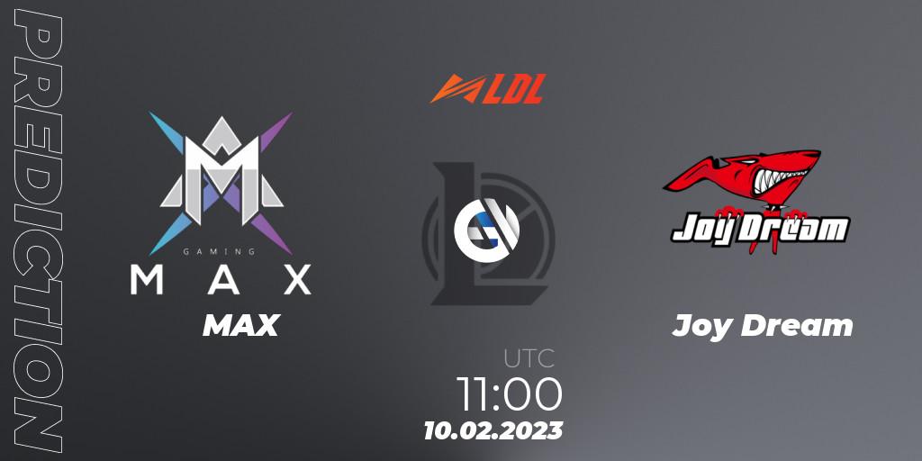 Prognose für das Spiel MAX VS Joy Dream. 10.02.23. LoL - LDL 2023 - Swiss Stage