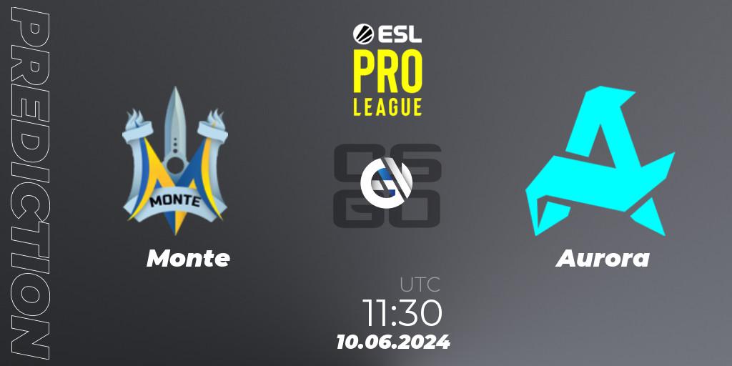 Prognose für das Spiel Monte VS Aurora. 10.06.2024 at 11:30. Counter-Strike (CS2) - ESL Pro League Season 20: European Conference