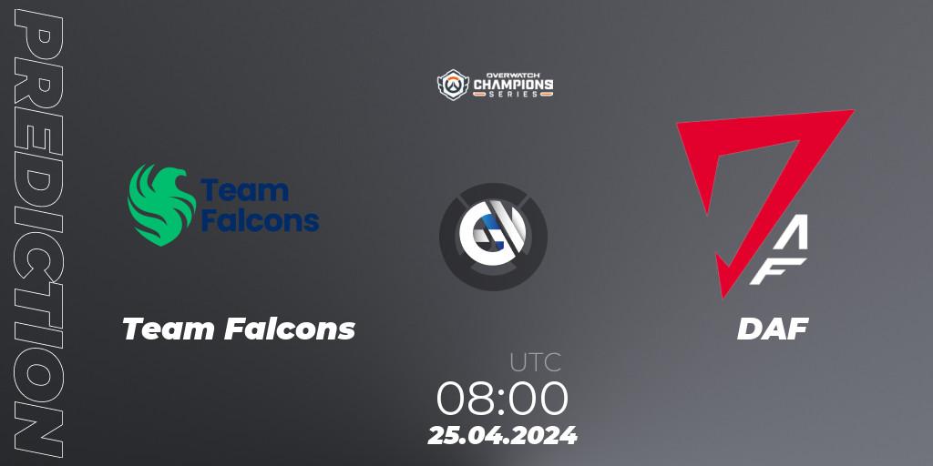 Prognose für das Spiel Team Falcons VS DAF. 25.04.2024 at 06:00. Overwatch - Overwatch Champions Series 2024 - Asia Stage 1 Main Event