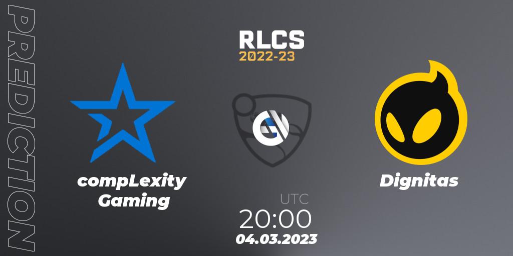 Prognose für das Spiel compLexity Gaming VS Dignitas. 04.03.23. Rocket League - RLCS 2022-23 - Winter: North America Regional 3 - Winter Invitational