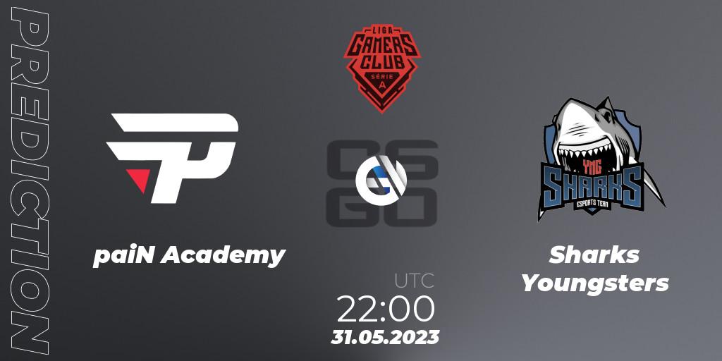 Prognose für das Spiel paiN Academy VS Sharks Youngsters. 31.05.2023 at 22:00. Counter-Strike (CS2) - Gamers Club Liga Série A: May 2023