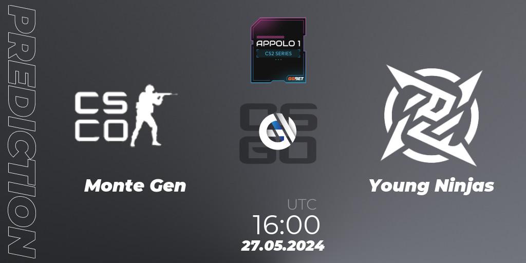 Prognose für das Spiel Monte Gen VS Young Ninjas. 27.05.2024 at 16:00. Counter-Strike (CS2) - Appolo1 Series: Phase 2