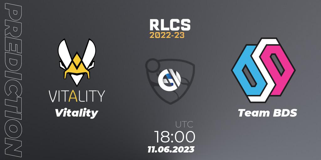 Prognose für das Spiel Vitality VS Team BDS. 11.06.2023 at 18:00. Rocket League - RLCS 2022-23 - Spring: Europe Regional 3 - Spring Invitational